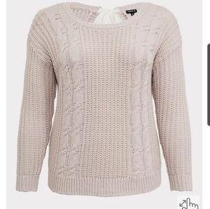 Torrid IVORY CABLE KNIT BACK SELF-TIE KEYHOLE SWEATER